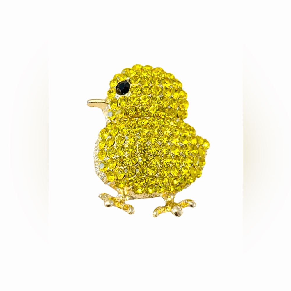 Yellow Rhinestone Gold-Toned Chick Brooch